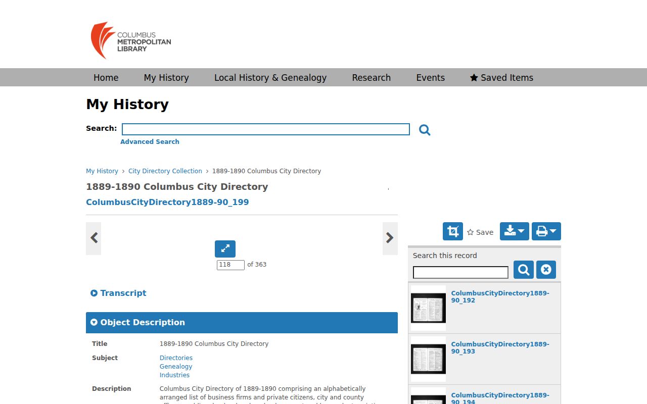 Clinton Township city directory research view of the 1889-90 Polk directory