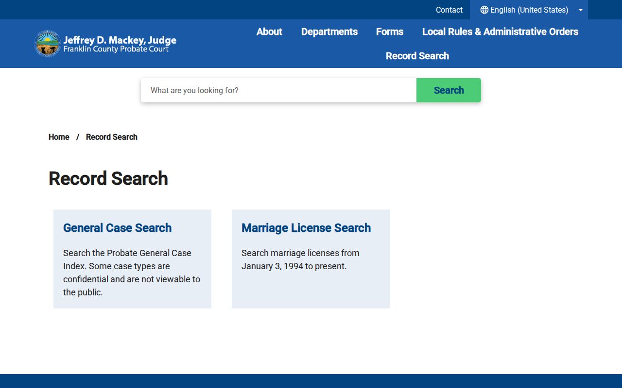 Clinton Township residents directory Franklin County Probate record search