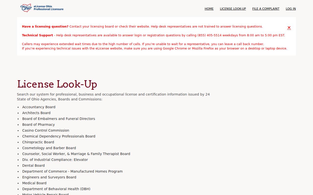Clinton Township resident lookup view of Ohio eLicense verification